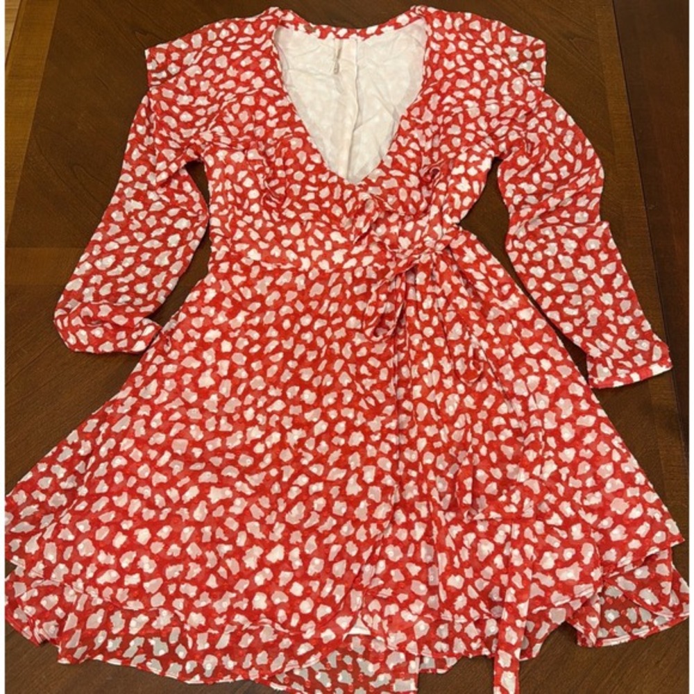 FREE PEOPLE Red & White Frenchie‎ Wrap Dress, Size XS